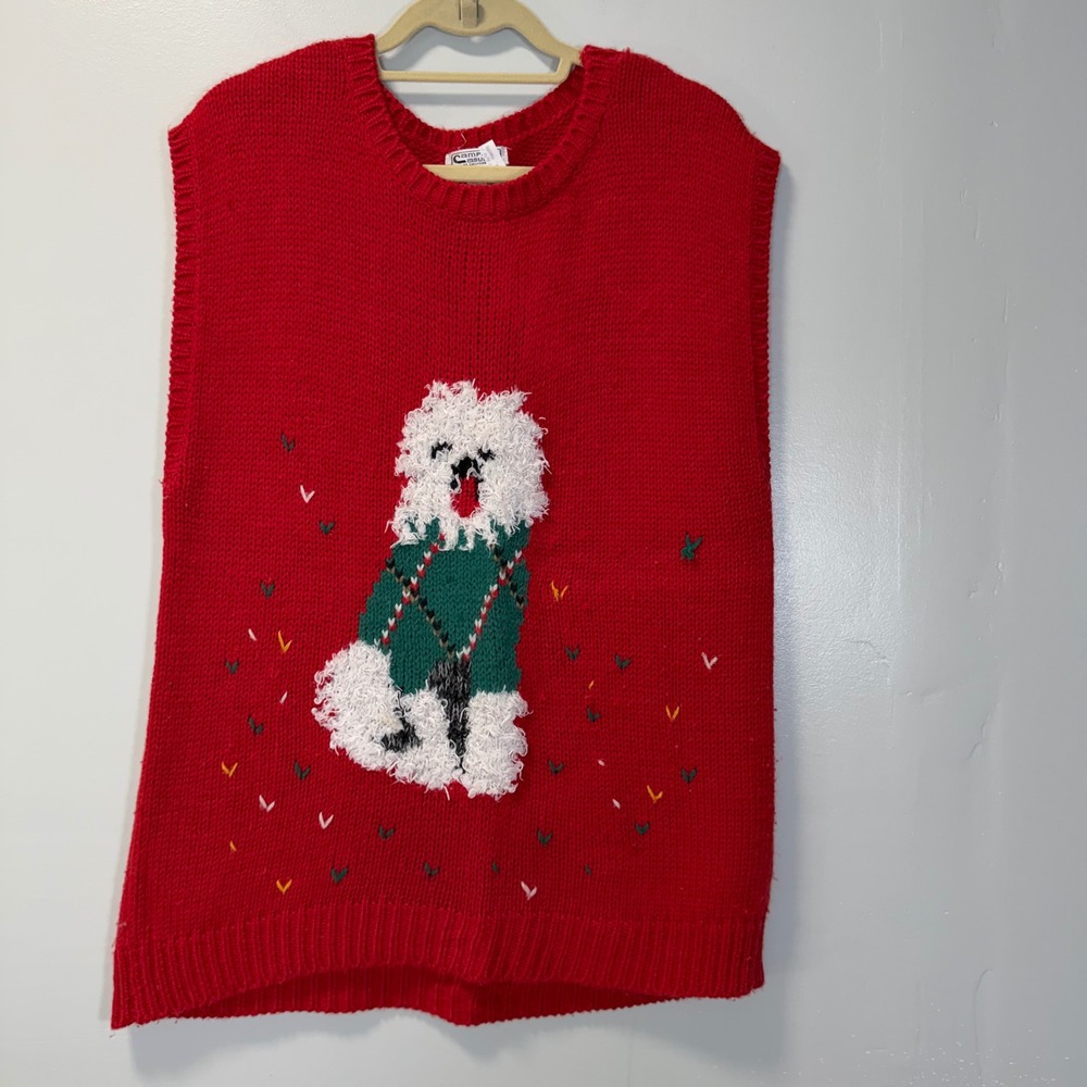 Vintage Campus Casuals of California Red Dog Sweater Vest Large Festive Holiday